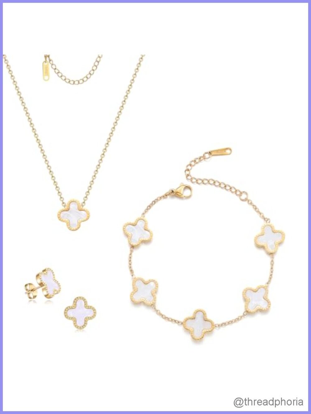 18K Gold Plated Four Leaf Clover Jewelry Set Bracelet Necklace Earrings Gift